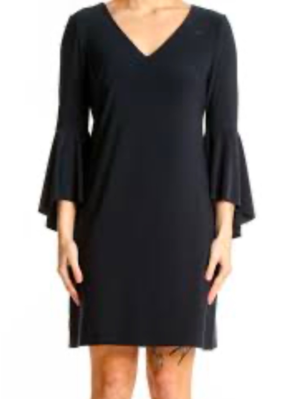 Lauren Ralph Lauren Black V-Neck Bell Sleeve Dress